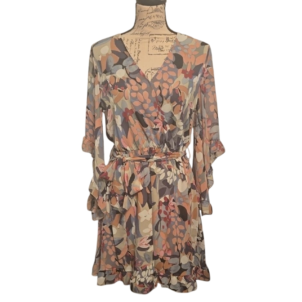 Vibrant Floral Ruffle Dress Nwot No Brand Label Size Medium Women's